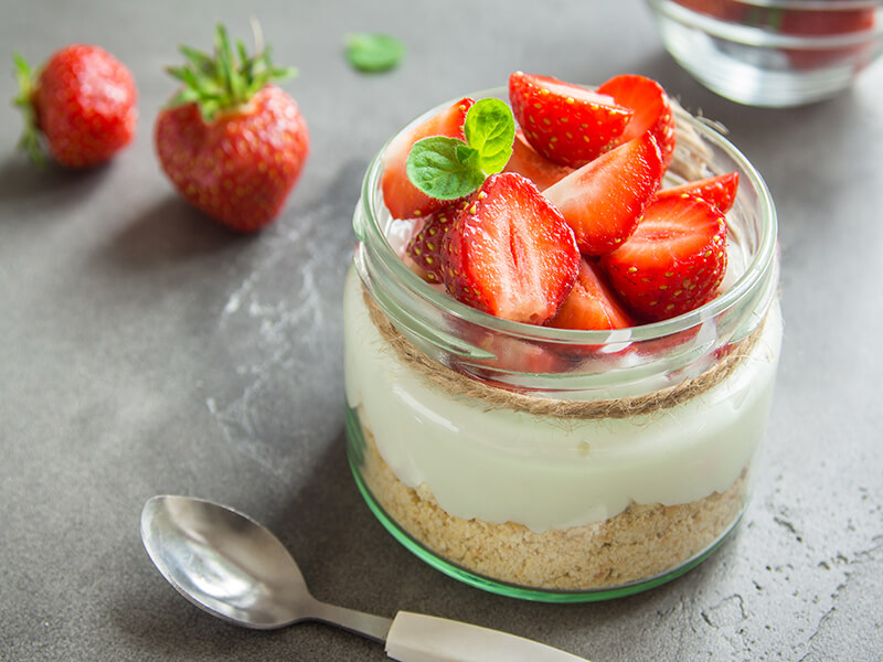 strawberry dessert in jar